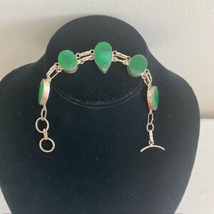 Hand Crafted Ethnic Emerald Cabochons 925 Sterling Silver Bracelet
